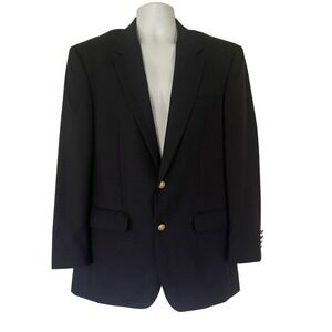 Jos A Bank Navy Blue 100% Wool Blazer Gold Crest Buttons 42L Mens Sport Coat